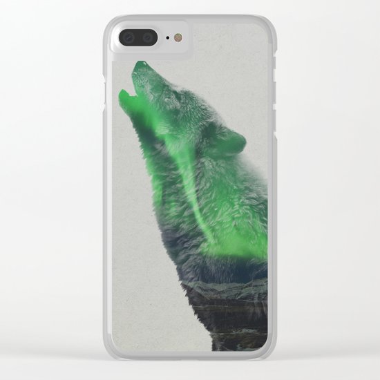 Wolf Howling In The Aurora Borealis Clear iPhone Case