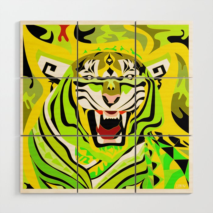 yellow light tiger ecopop in zodiac bengal wallpaper art  Wood Wall Art