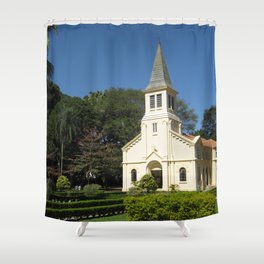 Brazil Photography - White Church In The Brazillian Forest Shower Curtain