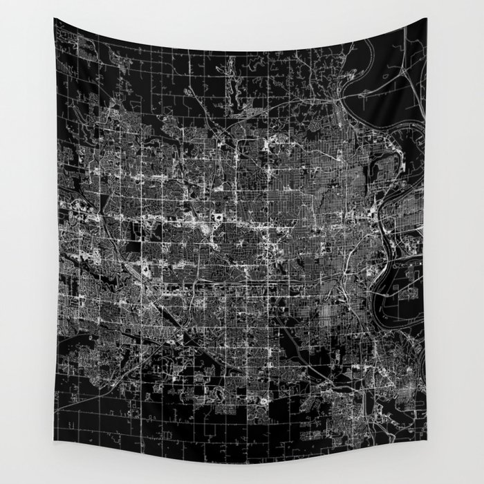 Omaha Black Map Wall Tapestry