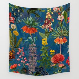 Vintage & Shabby Chic - Blue Midnight Spring Botancial Flower Garden Wall Tapestry