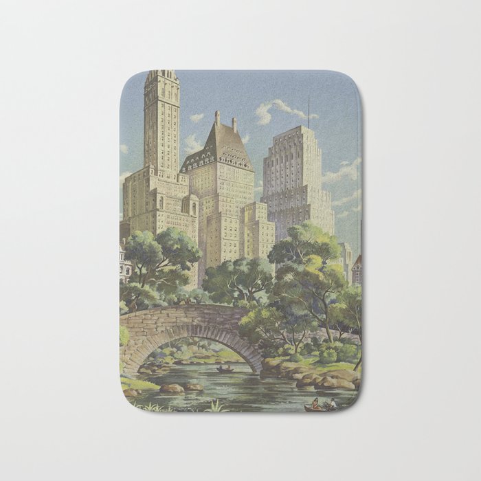 New York, United Airlines - Vintage Travel Poster Bath Mat