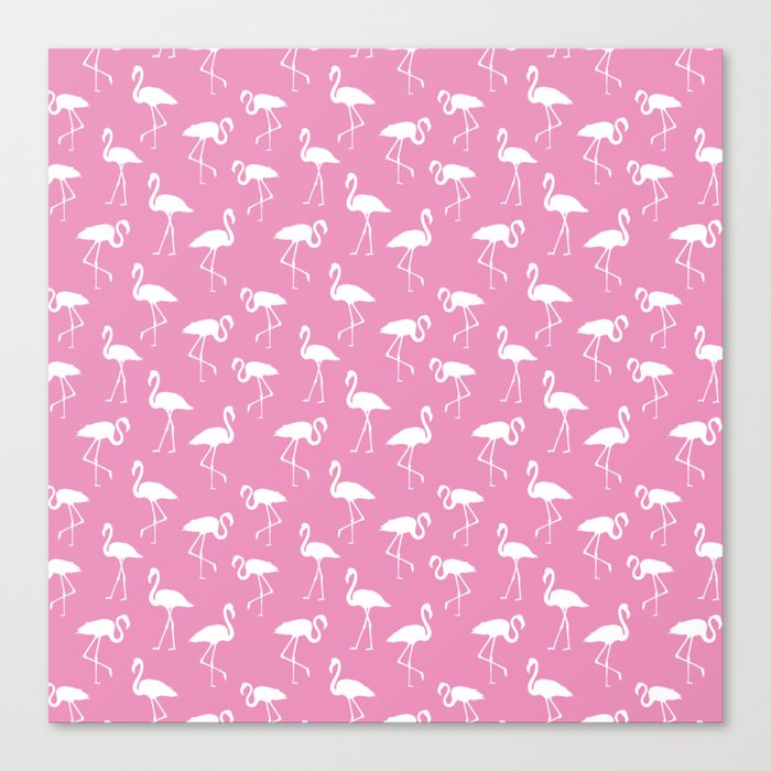 White flamingo silhouettes seamless pattern on hot pink background Canvas Print