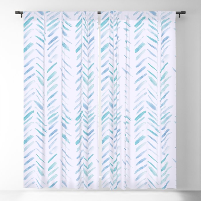 Baby blue and teal herringbone - watercolor brush strokes Blackout Curtain