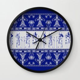 Egyptian Gods and Ornamental border - blue and grey Wall Clock