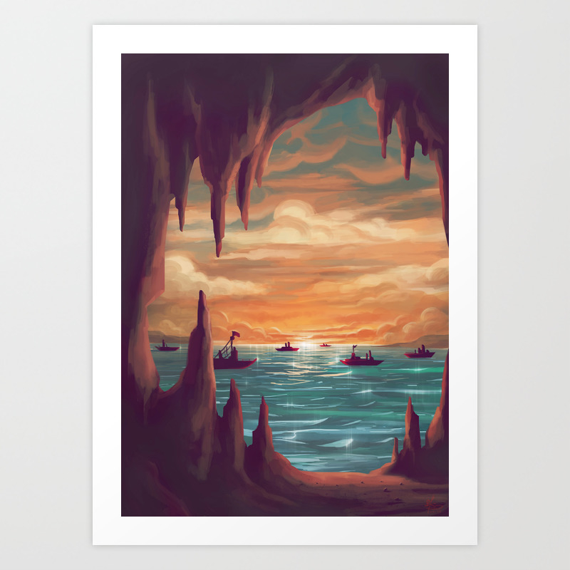 Sunset At Cave Art Print By Kucingkecil Society6