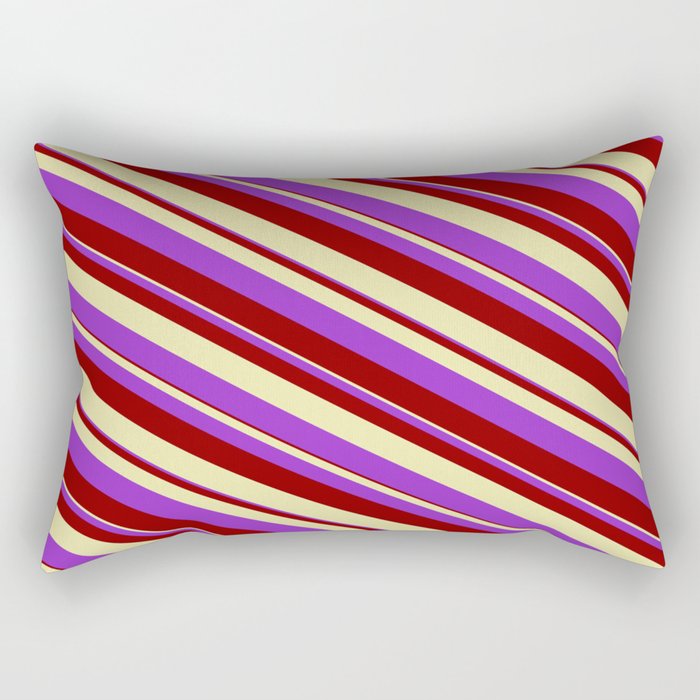 Dark Orchid, Dark Red, and Pale Goldenrod Colored Striped/Lined Pattern Rectangular Pillow