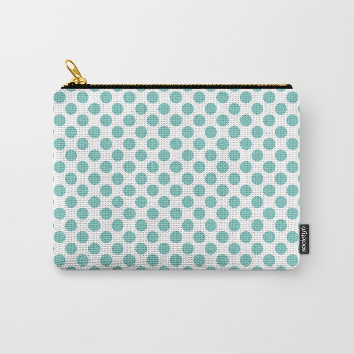 Polka dots - white and turquoise Carry-All Pouch