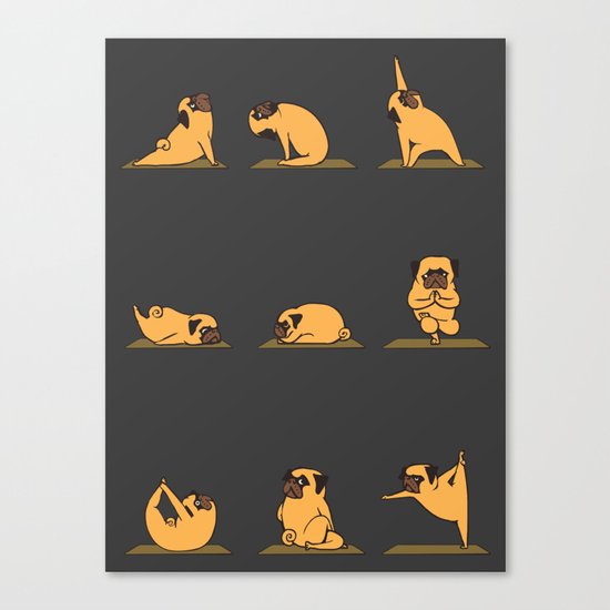 Pug Yoga // Black Canvas Print