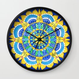 Sunflower Mandala Wall Clock | Shelleyylstart, Floral, Leaves, Colorful, Green, Spiritual, Blue, Decorative, Boho, Flower 