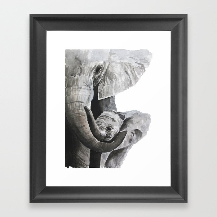 Elephant mom Framed Art Print
