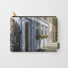Charleston SC No. 4  Rainbow Row Carry-All Pouch | Sidewalk, Color, Flowers, City, South, Digital, Nature, Photo, Landscape, Blue 