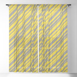[ Thumbnail: Gray & Yellow Colored Lined Pattern Sheer Curtain ]