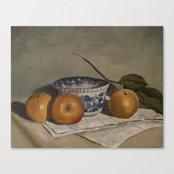 Asian Pears & Transferware Bowl Canvas Print
