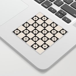 Retro Flower Checker in Black&White Sticker