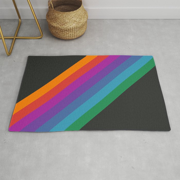 Black & Rainbow Stripe Rug