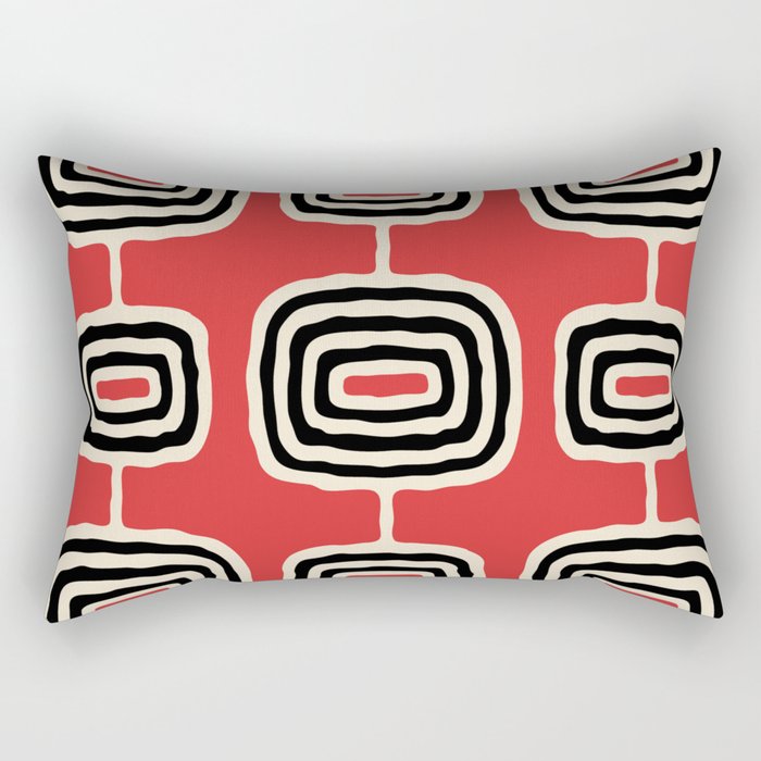 Mid Century Modern Atomic Rings Pattern 222 Black Beige and Red Rectangular Pillow