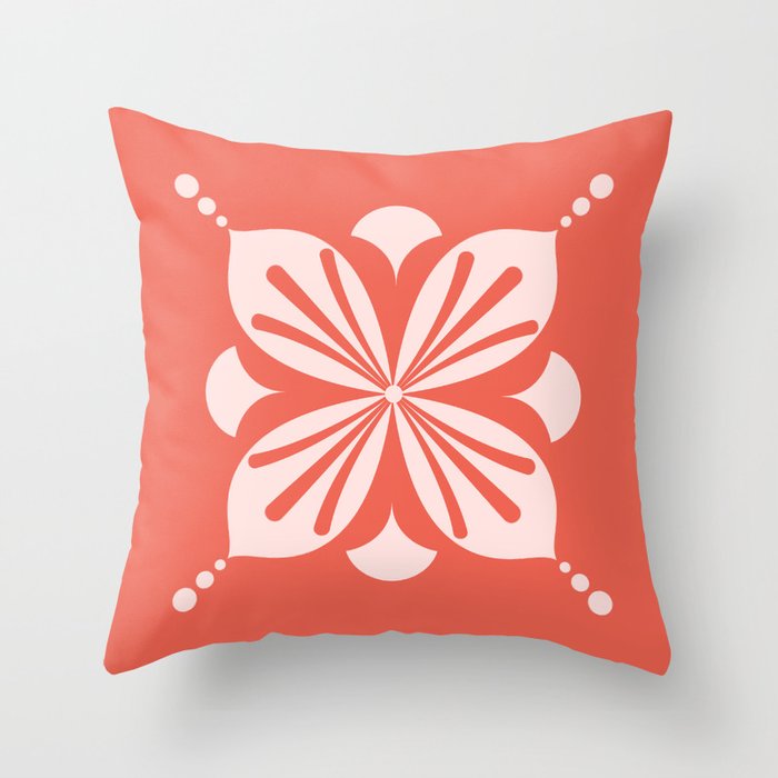 Minimal Flora Geometric Art - Red Throw Pillow