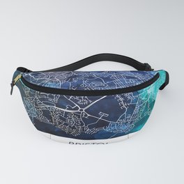 Bristol Map Navy Blue Turquoise Watercolor Bristol UK City Map Fanny Pack