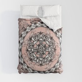 Dusty Rose Pink Sparkle and Rose-Ring Mandala Textile Comforter