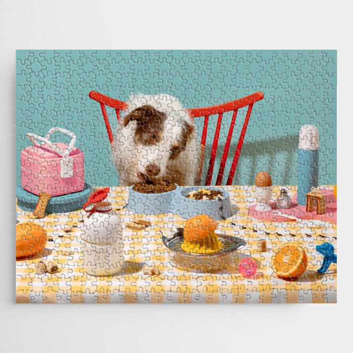 Breakfast Time with a Brown and White Dog Jigsaw Puzzle