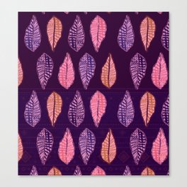  Polynesian Purple Tropical Leaves Pattern Canvas Print