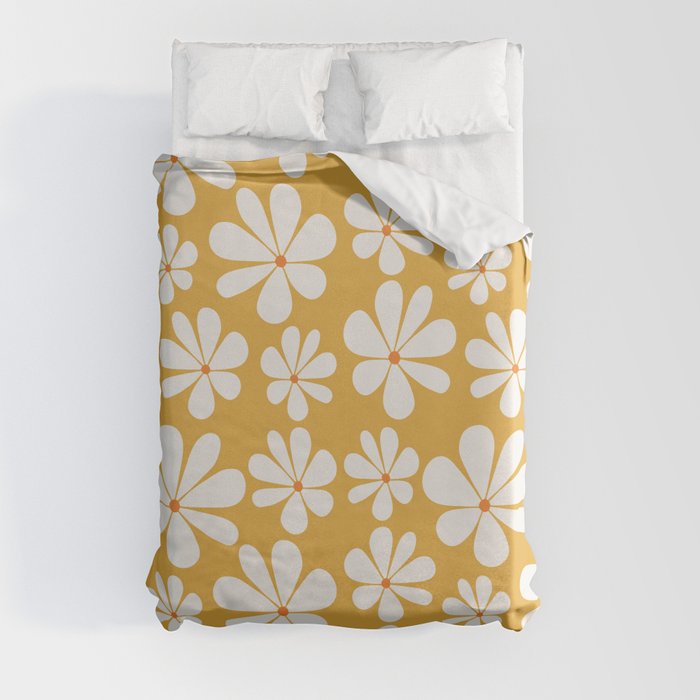 Retro Daisy Pattern - Golden Yellow Bold Floral Duvet Cover