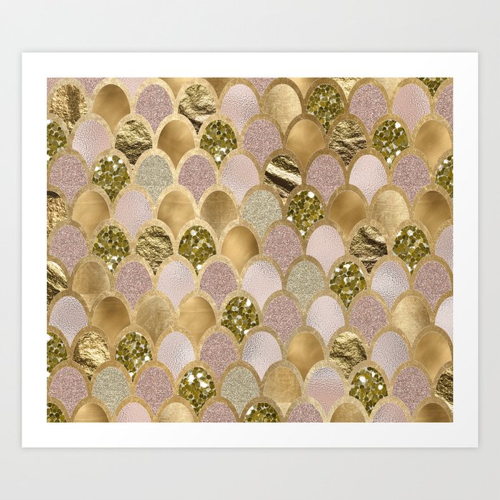 Rose gold glittering mermaid scales Art Print