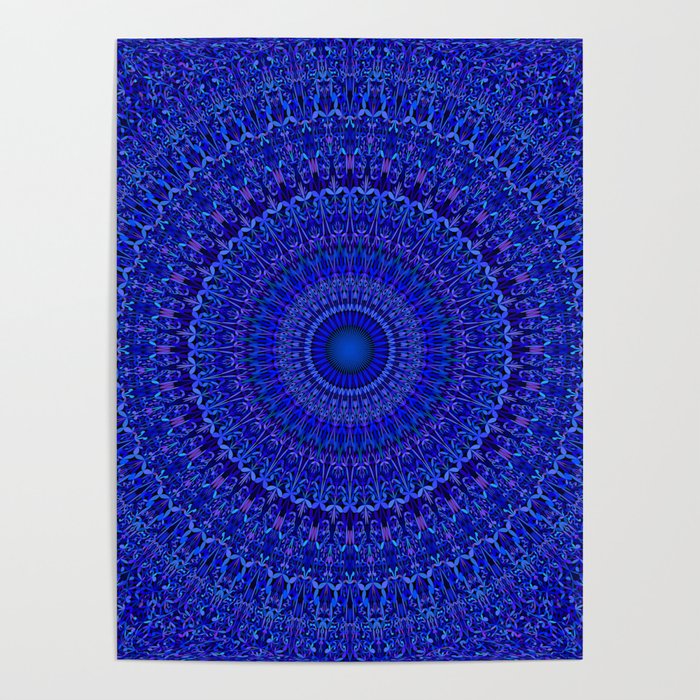 Blue Psychedelic Floral Mandala Poster