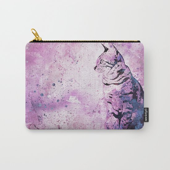 pink Watercolor Cat Art Carry-All Pouch