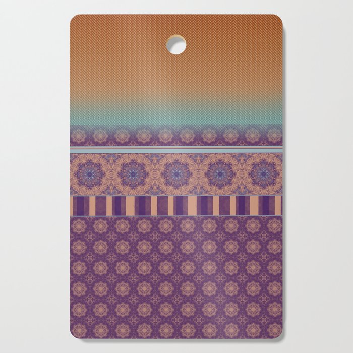 Purple Teal Orange Boho Mandala Tile Ombre Mixed Pattern Cutting Board