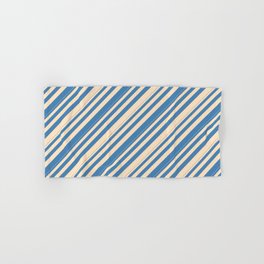 [ Thumbnail: Blue and Bisque Colored Lines/Stripes Pattern Hand & Bath Towel ]