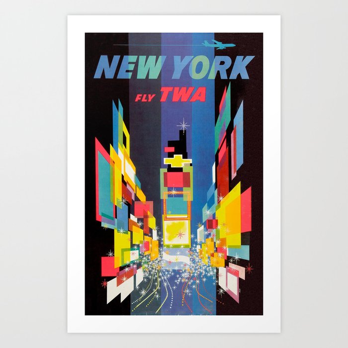 New York Retro Vintage Travel Poster Midcentury Colorful Art Deco Art Print By Enshape Society6