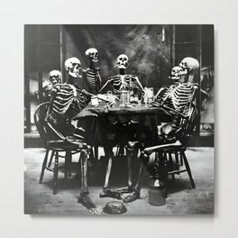 Six Skeletons Smoking vintage black and white photograph / photography poster Metal Print | Death, Six, Photographs, Weird, Skeleton, Goth, Supernatural, Curated, Macabre, Photogragh 