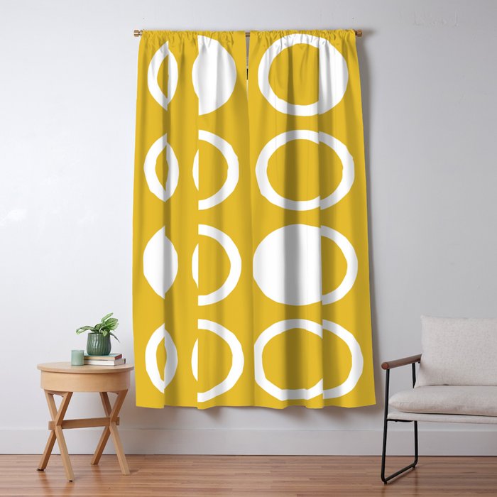 Mid Century Modern Circle and Dot Pattern 241 Yellow Blackout Curtain