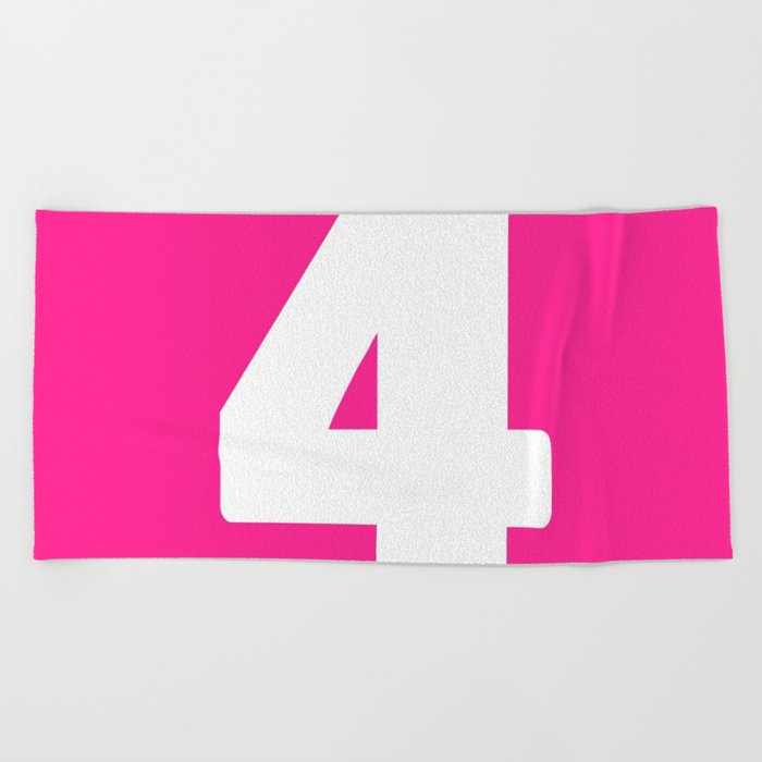 4 (White & Dark Pink Number) Beach Towel