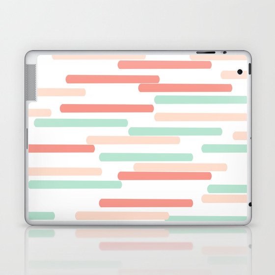 Mint Coral stripes minimal abstract basic home office dorm college trendy decor gifts Laptop & iPad Skin