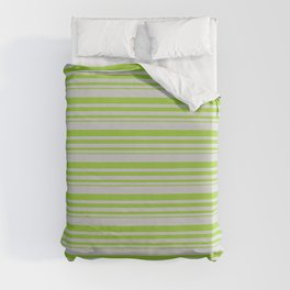 [ Thumbnail: Light Grey and Green Colored Stripes Pattern Duvet Cover ]