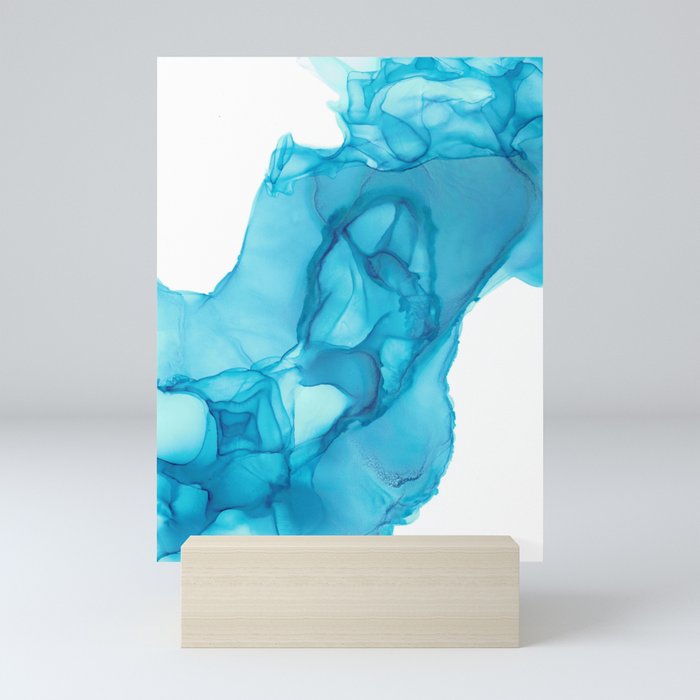 Turquoise Blue Abstract 33122-2 Modern Alcohol Ink Painting by Herzart Mini Art Print
