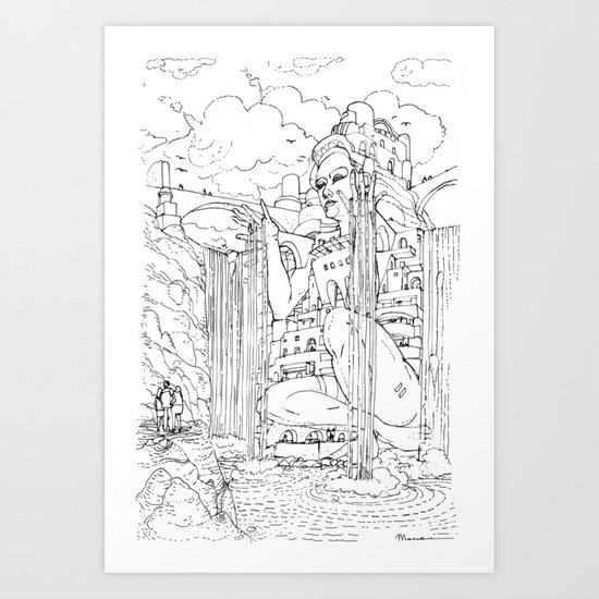 La Citta' sulla Cascata Art Print