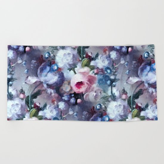 Blue and pink floral pattern Beach Towel
