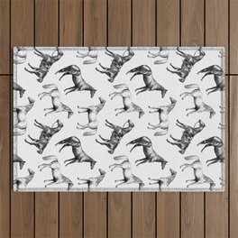 HORSES BLACK AND WHITE Outdoor Rug