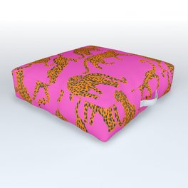 Abstract leopard with red lips illustration in fuchsia background  Outdoor Floor Cushion