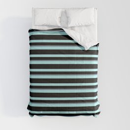 [ Thumbnail: Turquoise, Black, and Slate Gray Colored Stripes Pattern Comforter ]