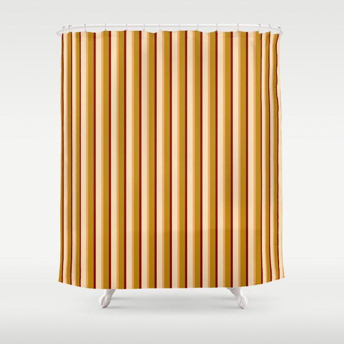 Tan, Dark Red, Dark Goldenrod, and Brown Colored Lines/Stripes Pattern Shower Curtain