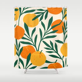 Vintage seamless pattern with mandarins. Trendy hand drawn textures. Modern abstract design Shower Curtain