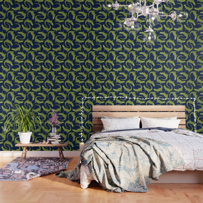 Crocodiles (Deep Navy and Green Palette) Wallpaper