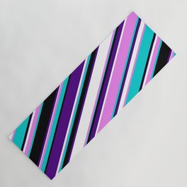 [ Thumbnail: Eyecatching Violet, Dark Turquoise, Black, Indigo & White Colored Lines/Stripes Pattern Yoga Mat ]