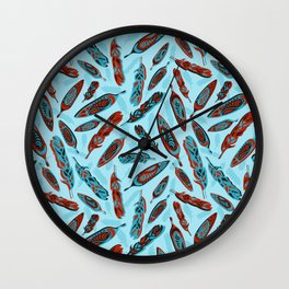 Tlingit Feathers Blue Wall Clock | Native, Pacificnorthwest, Indigenous, Blueredblack, Pnw, Alaska, Tribal, Drawing, Feathers, Alaskan 