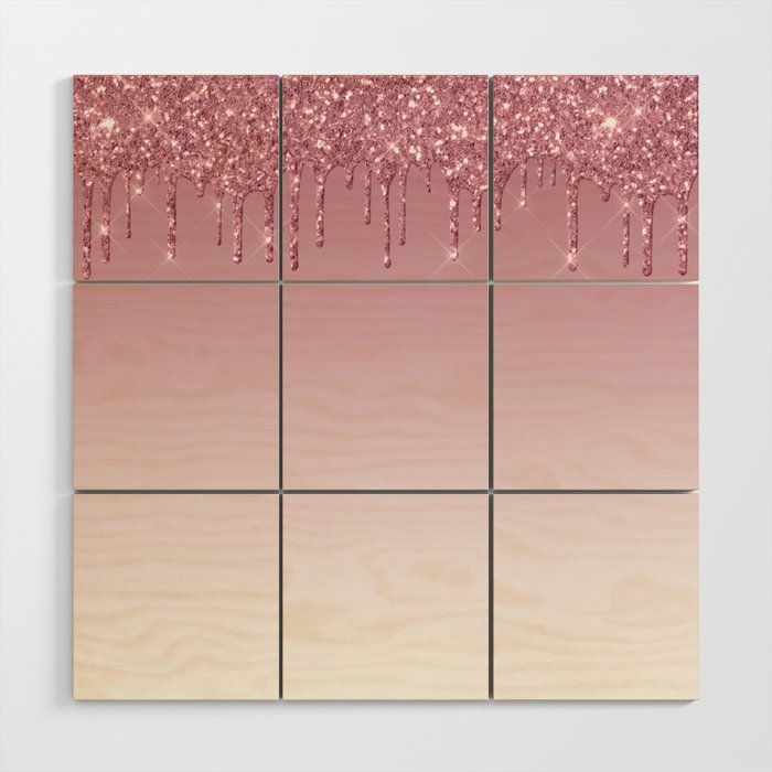 Pink Dripping Glitter Wood Wall Art